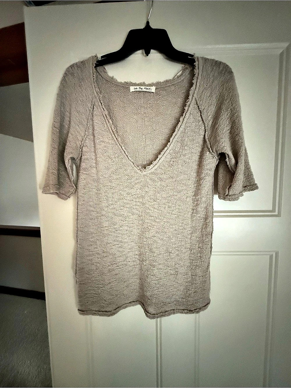 Free People Women's Short Sleeve V-Neck Top in tan